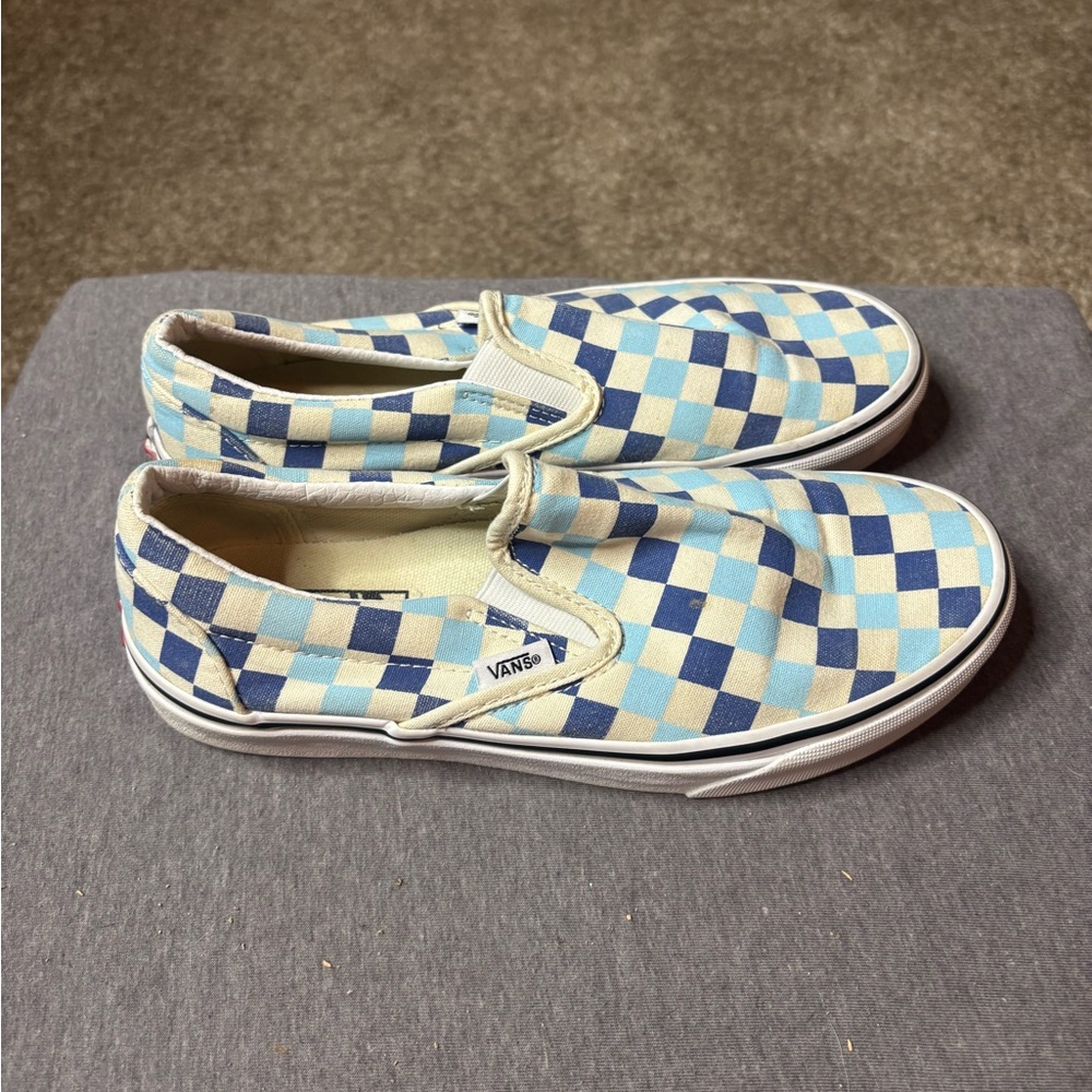Vans 2 Tone Blue Checkerboard Slip On Sneakers Men 6 Women 7.5 Beach Surf - Picture 3 of 10